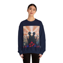 Load image into Gallery viewer, Sweatshirt with an Australian and New Zealand soldier back to back with light-horsemen in the background and poppies in the foreground