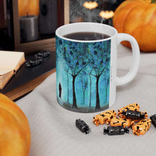 Load image into Gallery viewer, 11oz BPA, lead-free, microwave/dishwasher safe, white ceramic, vivid colours. Many original artworks by Kerry Sandhu Art