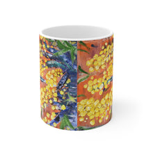 Load image into Gallery viewer, 11oz BPA, lead-free, microwave/dishwasher safe, white ceramic, vivid colours. Many original artworks by Kerry Sandhu Art