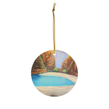 Load image into Gallery viewer, Original artwork front, description on back. Thick high-quality porcelain. 7cm diameter. Comes w/ ribbon by Kerry Sandhu Art