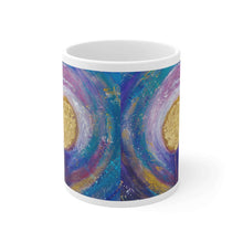 Load image into Gallery viewer, 11oz BPA, lead-free, microwave/dishwasher safe, white ceramic, vivid colours. Many original artworks by Kerry Sandhu Art