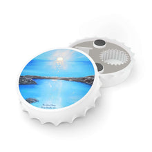Load image into Gallery viewer, Plastic exterior w/ metallic bottom, magnetic back, 2 different opening mechanisms, matte finish. Art by Kerry Sandhu Art