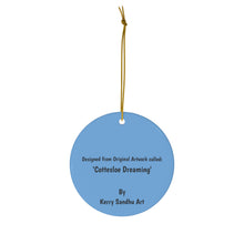 Load image into Gallery viewer, Original artwork front, description on back. Thick high-quality porcelain. 7cm diameter. Comes w/ ribbon by Kerry Sandhu Art