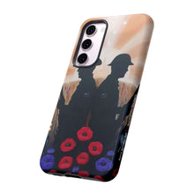 Load image into Gallery viewer, Phone case with an Australian and New Zealand soldier back to back with light-horsemen in the background and poppies in the foreground