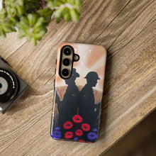 Load image into Gallery viewer, Phone case with an Australian and New Zealand soldier back to back with light-horsemen in the background and poppies in the foreground