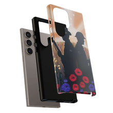 Load image into Gallery viewer, Phone case with an Australian and New Zealand soldier back to back with light-horsemen in the background and poppies in the foreground
