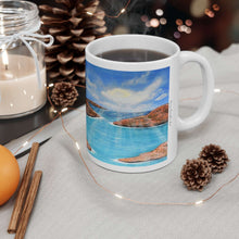Load image into Gallery viewer, 11oz BPA, lead-free, microwave/dishwasher safe, white ceramic, vivid colours. Many original artworks by Kerry Sandhu Art