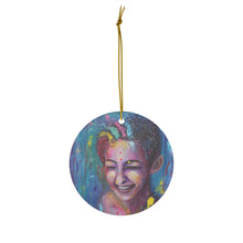 Load image into Gallery viewer, Original artwork front, description on back. Thick high-quality porcelain. 7cm diameter. Comes w/ ribbon by Kerry Sandhu Art