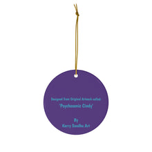 Load image into Gallery viewer, Original artwork front, description on back. Thick high-quality porcelain. 7cm diameter. Comes w/ ribbon by Kerry Sandhu Art