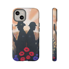Load image into Gallery viewer, Phone case with an Australian and New Zealand soldier back to back with light-horsemen in the background and poppies in the foreground