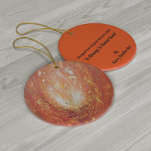 Load image into Gallery viewer, Original artwork front, description on back. Thick high-quality porcelain. 7cm diameter. Comes w/ ribbon by Kerry Sandhu Art