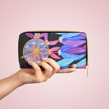 Load image into Gallery viewer, Pockets for cash, c/cards, coins, & more. Stylish faux leather, lots of original artworks by Kerry Sandhu Art to choose from