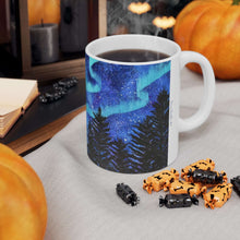 Load image into Gallery viewer, 11oz BPA, lead-free, microwave/dishwasher safe, white ceramic, vivid colours. Many original artworks by Kerry Sandhu Art