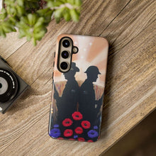 Load image into Gallery viewer, Phone case with an Australian and New Zealand soldier back to back with light-horsemen in the background and poppies in the foreground