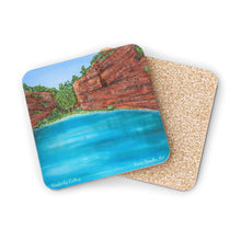 Load image into Gallery viewer, Corkwood underside, glossy finish on top. 1 or 4 pc sets. 9.5x9.5cm. Fortescue Falls in the Pilbara Region Western Australia