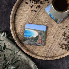 Load image into Gallery viewer, Corkwood underside, glossy finish on top. 1 or 4 pc sets. 9.5 x 9.5cm. Iconic quokkas on Rottnest Island Western Australia