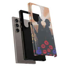 Load image into Gallery viewer, Phone case with an Australian and New Zealand soldier back to back with light-horsemen in the background and poppies in the foreground