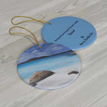 Load image into Gallery viewer, Original artwork front, description on back. Thick high-quality porcelain. 7cm diameter. Comes w/ ribbon by Kerry Sandhu Art