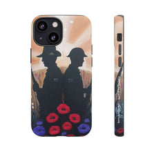 Load image into Gallery viewer, Phone case with an Australian and New Zealand soldier back to back with light-horsemen in the background and poppies in the foreground