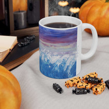 Load image into Gallery viewer, 11oz BPA, lead-free, microwave/dishwasher safe, white ceramic, vivid colours. Many original artworks by Kerry Sandhu Art