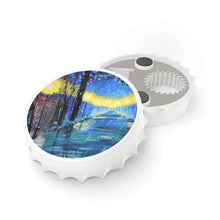 Load image into Gallery viewer, Plastic exterior w/ metallic bottom, magnetic back, 2 different opening mechanisms, matte finish. Art by Kerry Sandhu Art
