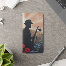 Load image into Gallery viewer, Phone case wallet with an Australian and New Zealand soldier back to back with light-horsemen in the background and poppies in the foreground