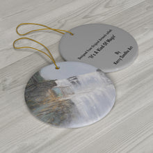 Load image into Gallery viewer, Original artwork front, description on back. Thick high-quality porcelain. 7cm diameter. Comes w/ ribbon by Kerry Sandhu Art