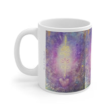 Load image into Gallery viewer, 11oz BPA, lead-free, microwave/dishwasher safe, white ceramic, vivid colours. Many original artworks by Kerry Sandhu Art