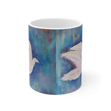 Load image into Gallery viewer, 11oz BPA, lead-free, microwave/dishwasher safe, white ceramic, vivid colours. Many original artworks by Kerry Sandhu Art