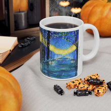 Load image into Gallery viewer, 11oz BPA, lead-free, microwave/dishwasher safe, white ceramic, vivid colours. Many original artworks by Kerry Sandhu Art