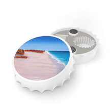 Load image into Gallery viewer, Plastic exterior w/ metallic bottom, magnetic back, 2 different opening mechanisms, matte finish. Art by Kerry Sandhu Art