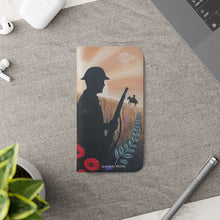 Load image into Gallery viewer, Phone case wallet with an Australian and New Zealand soldier back to back with light-horsemen in the background and poppies in the foreground