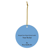 Load image into Gallery viewer, Original artwork front, description on back. Thick high-quality porcelain. 7cm diameter. Comes w/ ribbon by Kerry Sandhu Art