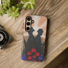 Load image into Gallery viewer, Phone case with an Australian and New Zealand soldier back to back with light-horsemen in the background and poppies in the foreground