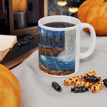 Load image into Gallery viewer, 11oz BPA, lead-free, microwave/dishwasher safe, white ceramic, vivid colours. Many original artworks by Kerry Sandhu Art