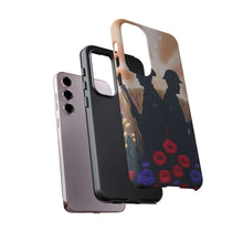 Load image into Gallery viewer, Phone case with an Australian and New Zealand soldier back to back with light-horsemen in the background and poppies in the foreground