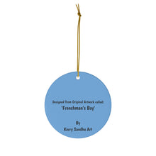 Load image into Gallery viewer, Original artwork front, description on back. Thick high-quality porcelain. 7cm diameter. Comes w/ ribbon by Kerry Sandhu Art