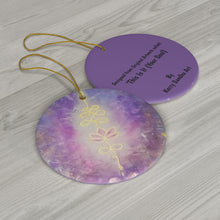 Load image into Gallery viewer, Original artwork front, description on back. Thick high-quality porcelain. 7cm diameter. Comes w/ ribbon by Kerry Sandhu Art