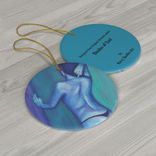 Load image into Gallery viewer, Original artwork front, description on back. Thick high-quality porcelain. 7cm diameter. Comes w/ ribbon by Kerry Sandhu Art