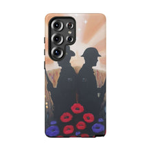 Load image into Gallery viewer, Phone case with an Australian and New Zealand soldier back to back with light-horsemen in the background and poppies in the foreground