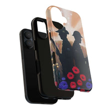 Load image into Gallery viewer, Phone case with an Australian and New Zealand soldier back to back with light-horsemen in the background and poppies in the foreground
