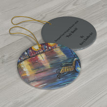 Load image into Gallery viewer, Original artwork front, description on back. Thick high-quality porcelain. 7cm diameter. Comes w/ ribbon by Kerry Sandhu Art