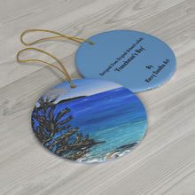 Load image into Gallery viewer, Original artwork front, description on back. Thick high-quality porcelain. 7cm diameter. Comes w/ ribbon by Kerry Sandhu Art