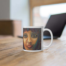 Load image into Gallery viewer, 11oz BPA, lead-free, microwave/dishwasher safe, white ceramic, vivid colours. Many original artworks by Kerry Sandhu Art