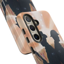 Load image into Gallery viewer, Phone case with an Australian and New Zealand soldier back to back with light-horsemen in the background and poppies in the foreground