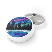 Load image into Gallery viewer, Plastic exterior w/ metallic bottom, magnetic back, 2 different opening mechanisms, matte finish. Art by Kerry Sandhu Art