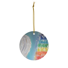 Load image into Gallery viewer, Original artwork front, description on back. Thick high-quality porcelain. 7cm diameter. Comes w/ ribbon by Kerry Sandhu Art
