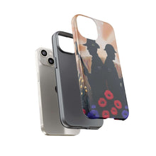 Load image into Gallery viewer, Phone case with an Australian and New Zealand soldier back to back with light-horsemen in the background and poppies in the foreground