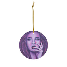 Load image into Gallery viewer, Original artwork front, description on back. Thick high-quality porcelain. 7cm diameter. Comes w/ ribbon by Kerry Sandhu Art