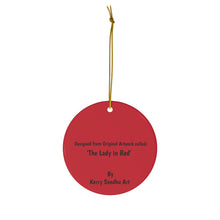 Load image into Gallery viewer, Original artwork front, description on back. Thick high-quality porcelain. 7cm diameter. Comes w/ ribbon by Kerry Sandhu Art